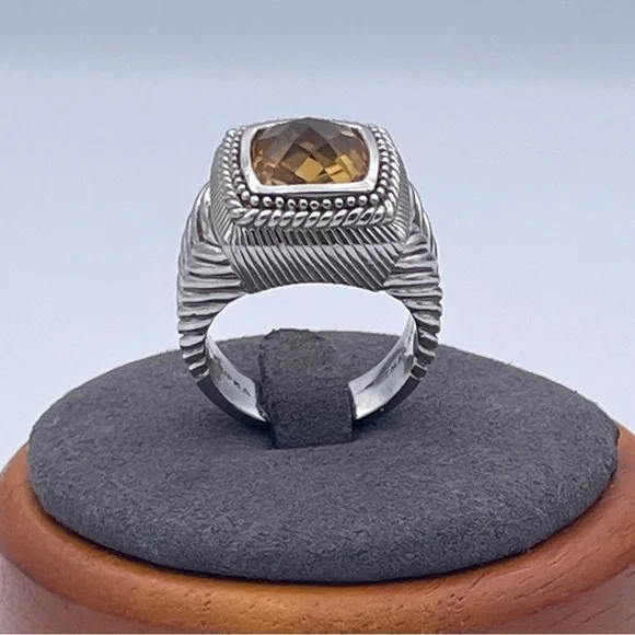 Judith Ripka Citrine Cushion Ring Sterling Silver 925 Double Cable Shank Size 8 - Picture 4 of 10